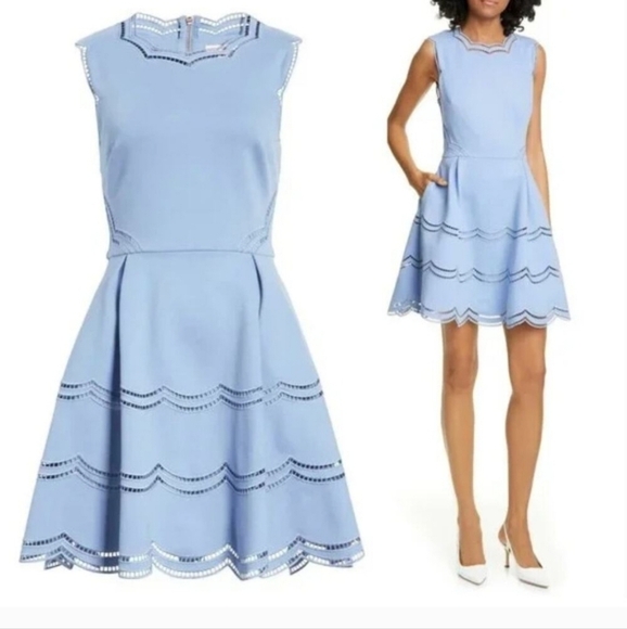 Ted Baker Cammey Scalloped Skater Dress Women's Blue Size 3 - Picture 1 of 8